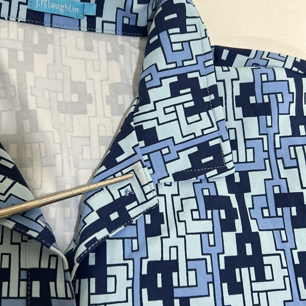 J.cMLAUGLIN GEOMETRIC BLOUSE WOMEN STRETCHY ELBOW SLEEVE BLUE Sz LARGE - Picture 11 of 12